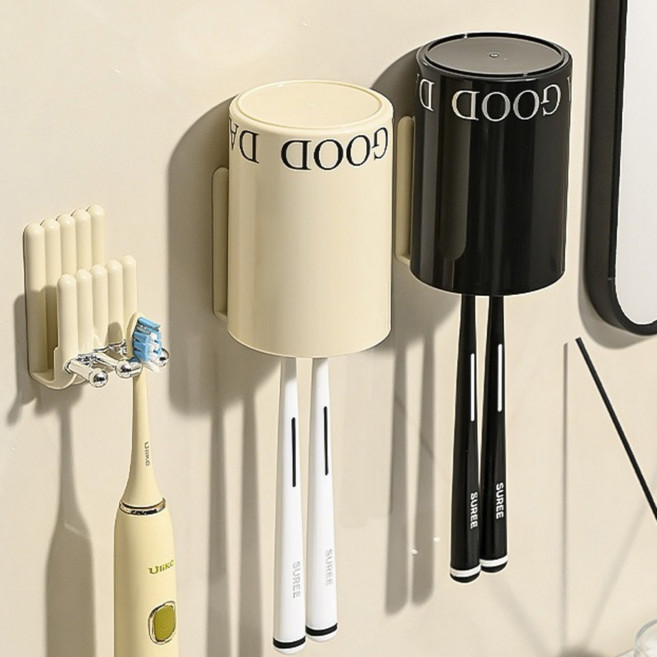 리브썸 프리미엄 무타공 양치컵 칫솔걸이, 1개, 크림