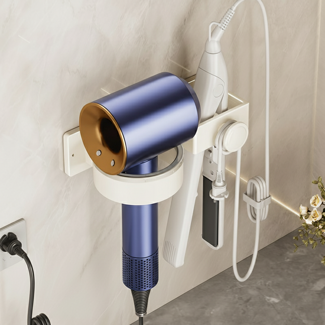 홈킹 고급형 드라이기 고데기 거치대 무타공 타공 겸용, 크림 화이트, 1개