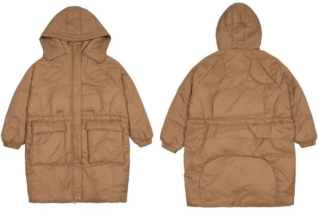 하와즈 후드 일체 빅포켓 롱패딩 브라운 누빔 다운롱점퍼