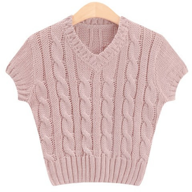 베일리 꽈배기 반팔 브이넥 여름 니트 5color