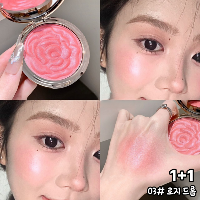 차차앤코 블루밍 로즈 펄 블러셔 물광 하이라이터 치크 생기톤업 광채 쉬머 블러셔, 2개, 03호 로지 드롭