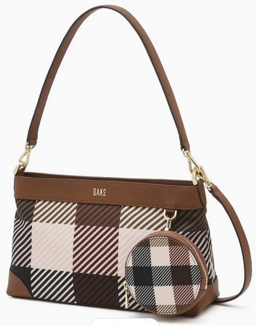닥스 브라운 체크 가죽 숄더백