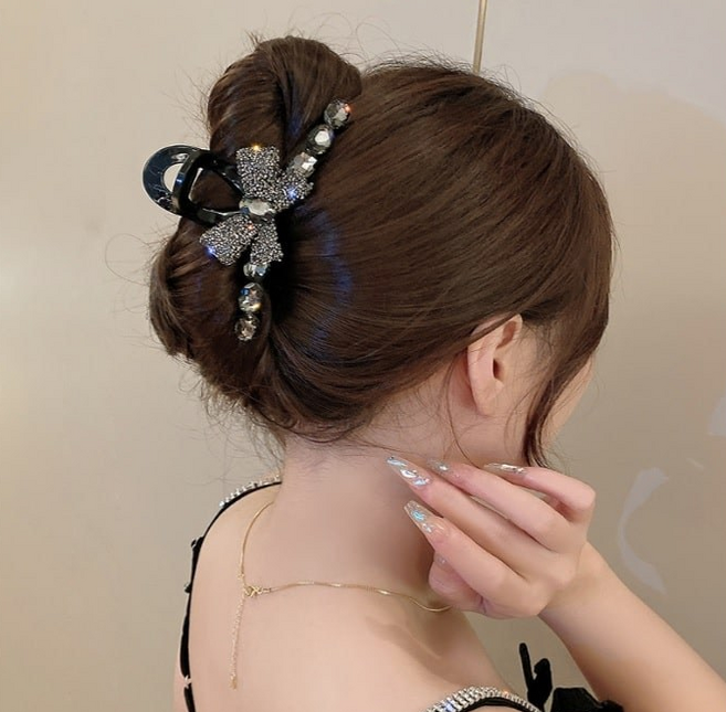 어썸H 블링블링 집게핀 크리스털 큐빅 리본 올림머리