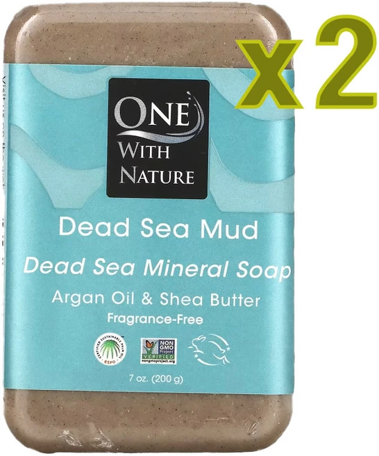 원위드네이쳐 사해 머드 비누 미네랄 솝바 무향, 200g, 2개입 - 쿠팡