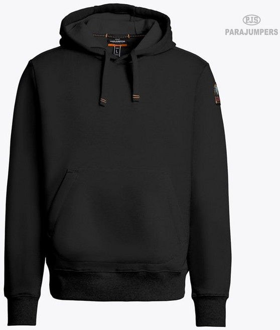 파라점퍼스 에베레스트 코튼 플리스 오랜지 스티치 로고 패치 남성 후드 티셔츠 25B-541 블랙