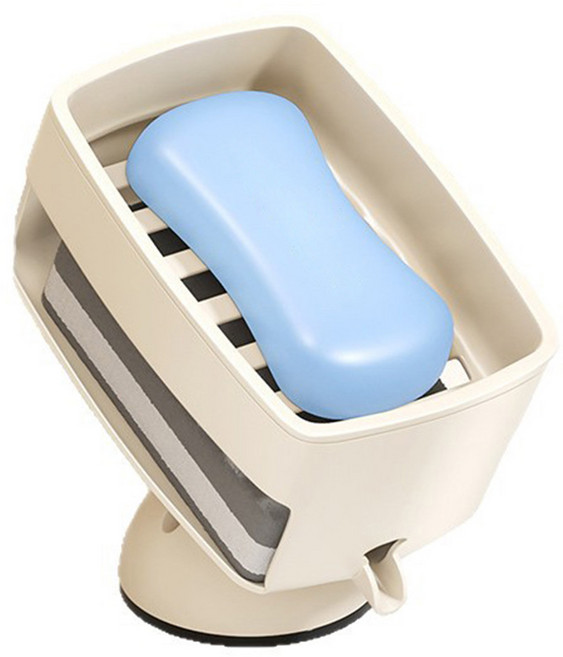 2단 적층형 자동배수 비누거치대 무타공 물빠짐 비누받침대 욕실 선반 홀더 + 스펀지, 하얀색, 1개