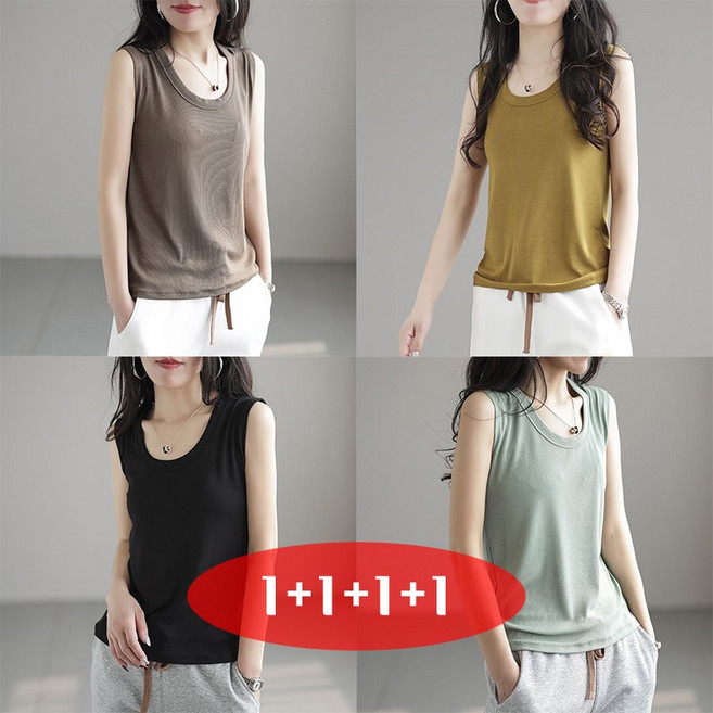 여름 필수! 4장입 까지 입을 수 있는 여성용 스판 루즈핏 나시 티셔츠 1+1+1+1 시원한 빅사이즈 홈웨어 & 데일리 패션