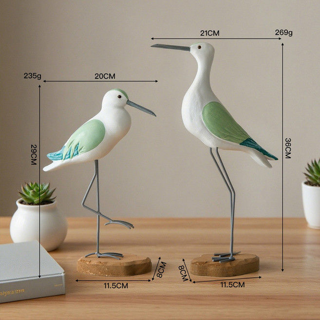 海鷗木質工藝品擺件海洋風海鳥樹樁鳥樣板房木頭家居飾品擺件, 圓雕綠白鳥擺件一套