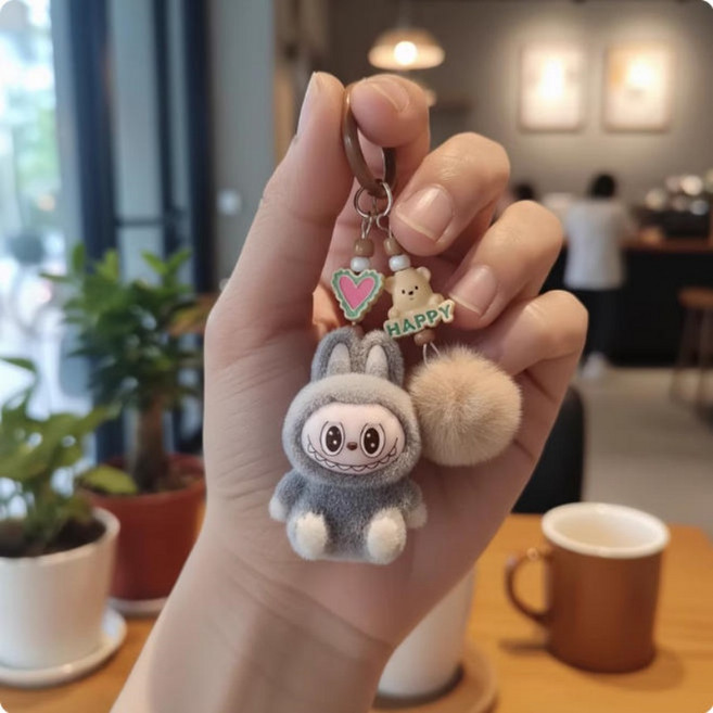 온더테이블 라부부 2세대 미니 벨벳 키링 키홀더 가방고리, 브라운, 1개