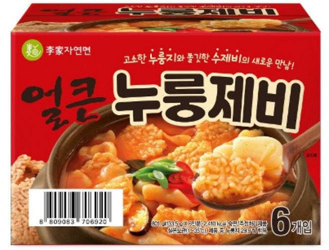 기타 [이가자연면] 얼큰 누룽제비 6개입, 801g, 1박스
