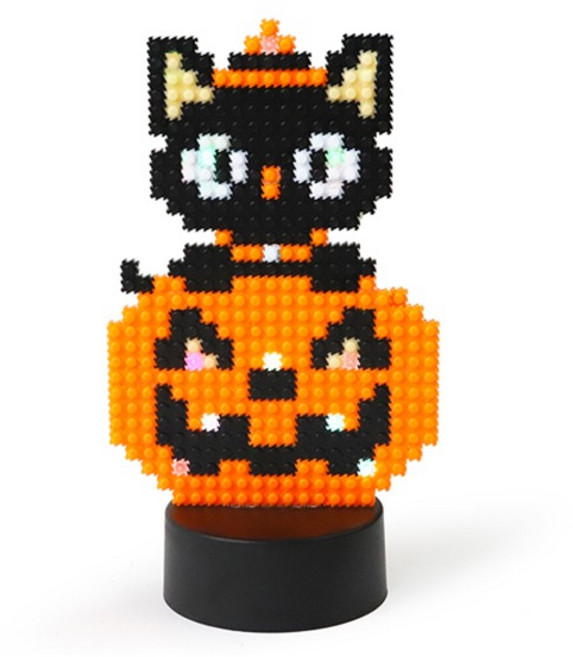 정인아트 디폼블럭(8mm) 할로윈 호박 고양이 10구LED 받침대 만들기 1인세트, 1개