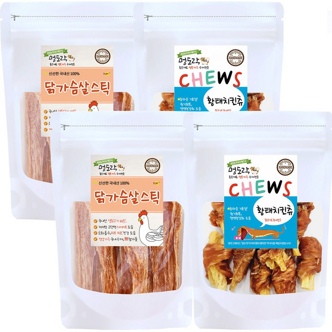 멍도락 닭가슴살스틱+황태치킨츄 국내산 고급수제간식, 2개, 140g, 닭가슴살스틱 + 황태치킨츄