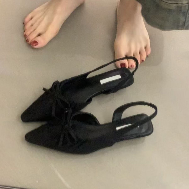 COSYEVNO 여성 여름 슬링백 뾰족코 중굽 리본장식 신발 BCXgg-5