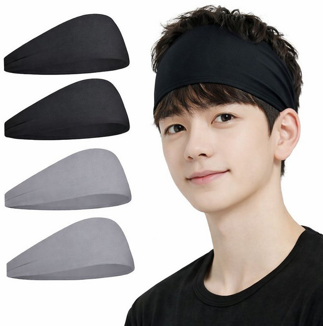 무이코 남녀공용 기능성 스포츠 헤어밴드 4P세트 땀흘리방지 런닝, 블랙2개+그레이2개, 1세트