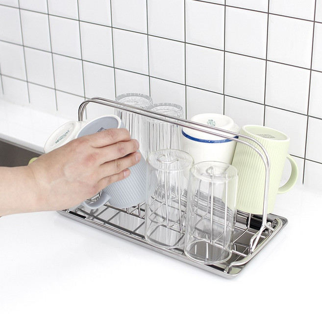 윤쓰공간 스텐 물받이쟁반 컵건조대 8구 컵걸이 주방 컵정리, 단일, 1개