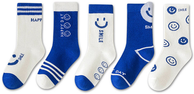 베베로사 남아용 스마일 블루 양말 5종 세트
