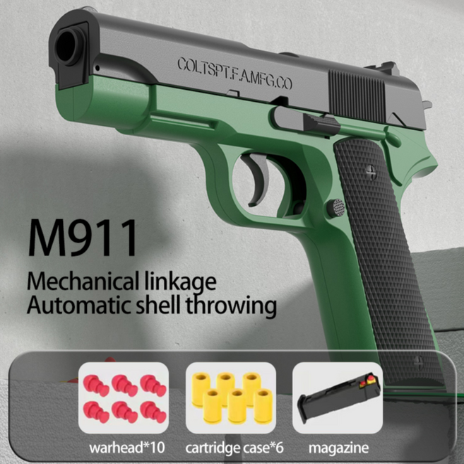 M1911 탄피배출 자동 연발 너프건 권총 MJS JOYFUL, 그린, 1세트