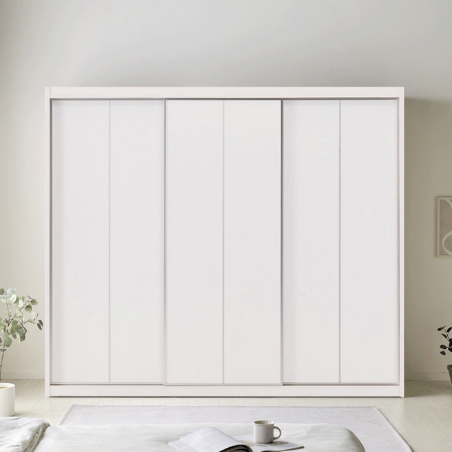레오가구 화이트 직선 슬라이딩장롱/옷장 (2통구성), 옷봉장, 이불장