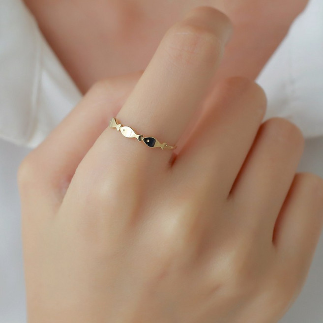 윗치비쥬 14k 18k 물고기 세마리 데일리 자녀 행운 반지