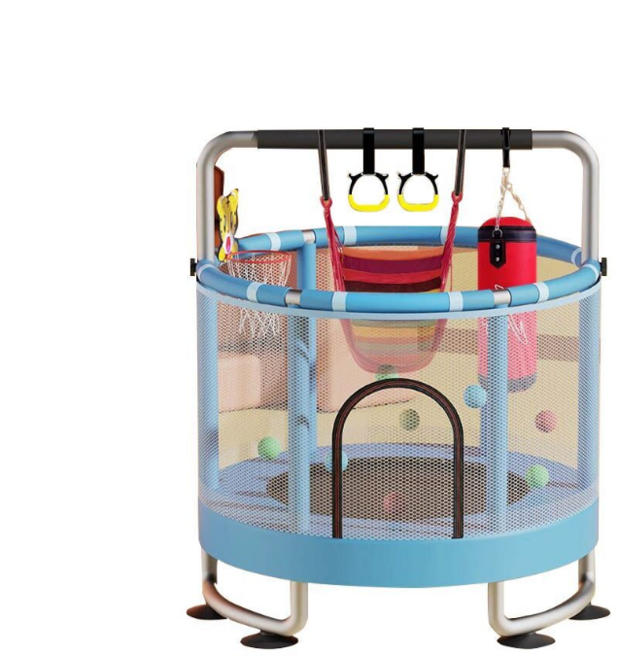 LEZUN樂尊 兒童室內家用蹦蹦床 靜音跳跳床, 1個, 【可升降】1.5M*頂配暢玩款-藍色, 藍色