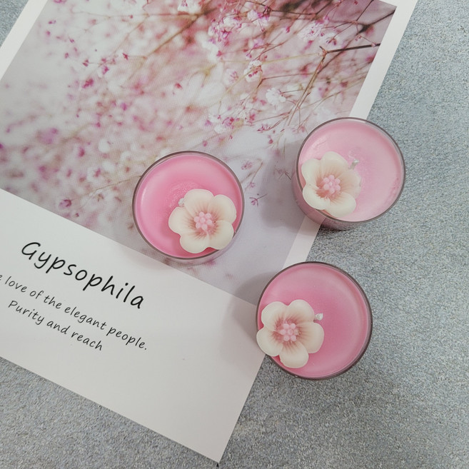 [유진공방] 로맨틱 감성 벚꽃 티라이트 캔들+무료 선물 포장(박스포장) / 집들이 답례품 퇴사 선물 / 인테리어 캔들 소품 / 개당 15g, 4개, 프레쉬오션