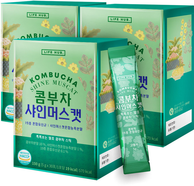 라이프허브 콤부차 샤인머스캣, 3세트(90포), 5g, 3세트