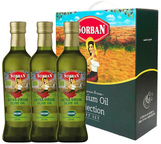 [소르반 선물세트]유기농 엑스트라 버진 올리브오일 3P, 1세트, 1.5L