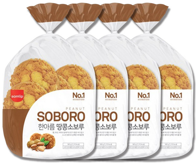 삼립 한아름 땅콩소보루빵 10입 4봉총 40입, 380g, 4개