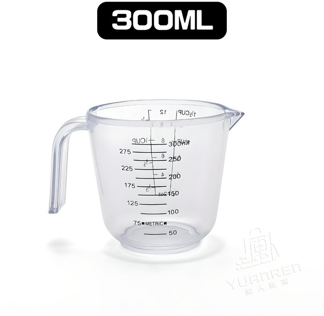 透明雙面刻度量杯 600ML, 1個, 食品級 尖嘴量杯【300ML】1入