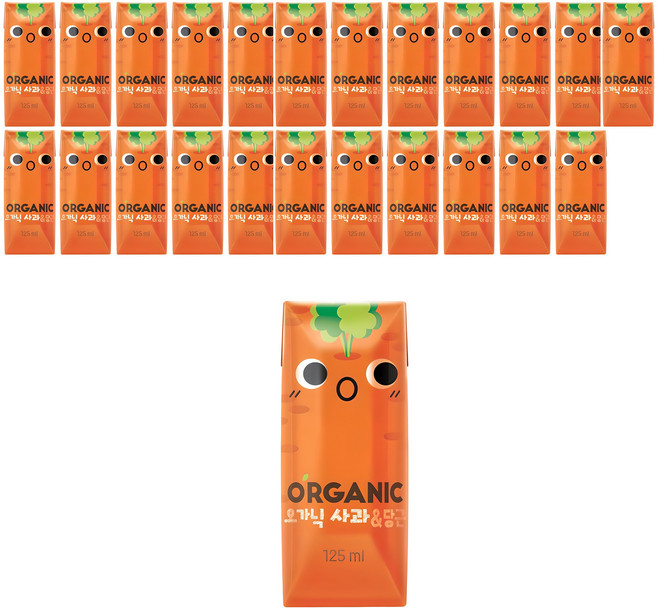 롯데칠성음료 오가닉 유기농 사과 당근 주스, 125ml, 24개