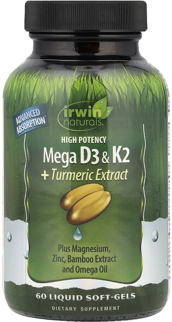 Irwin Naturals 고효능 메가 D3 & K2 + 강황 추출물 액상 소프트젤 60정, IrwinNaturals고효능메가D3K2강황추출물액상소, 1개 - 쿠팡