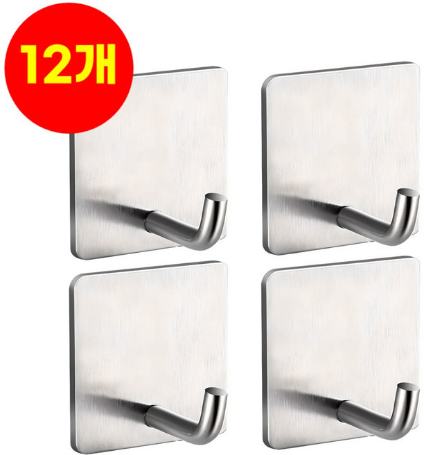 호아인터 스텐 초강력 무타공 접착식 벽걸이 후크 고리 걸이, 12개, 실버