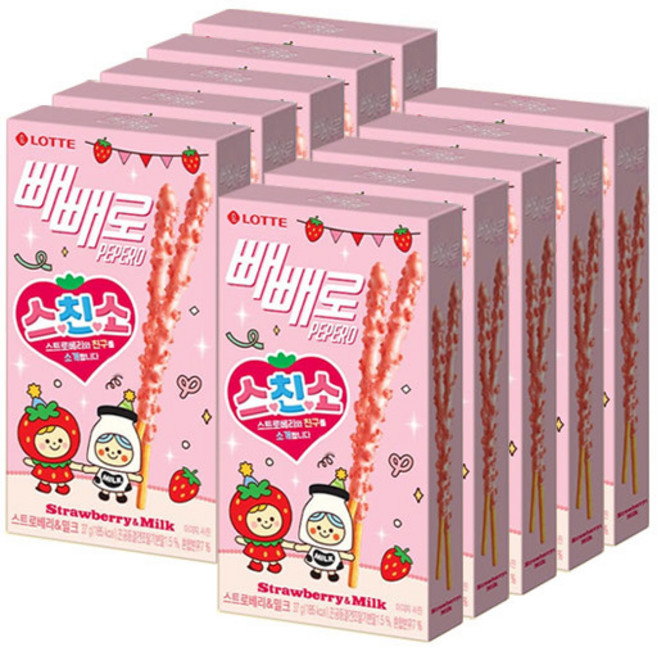 롯데 스친소 빼빼로 스트로베리&밀크 37gx10개 2026년한정, 37g