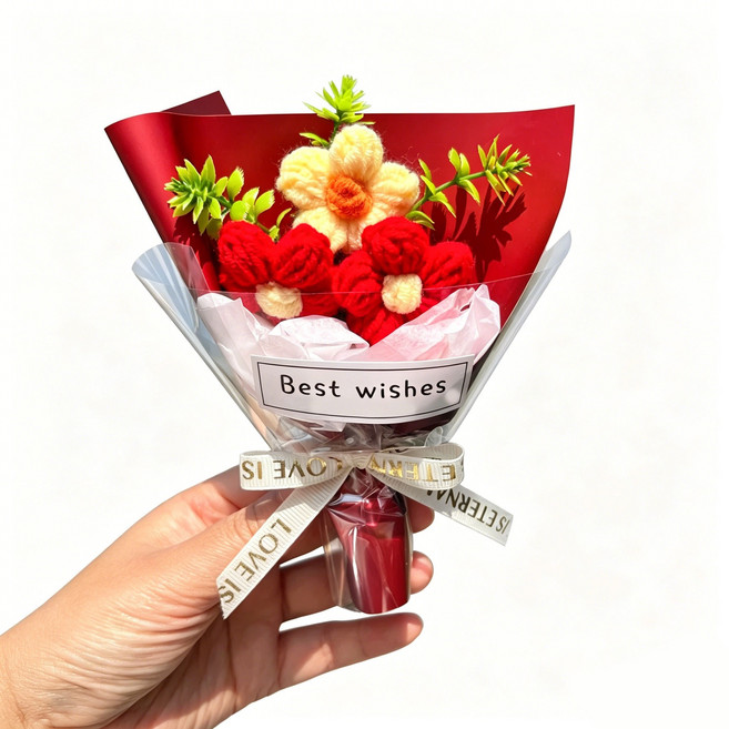 迷你毛線花束 編織花成品, 1件, 編制花成品-紅色