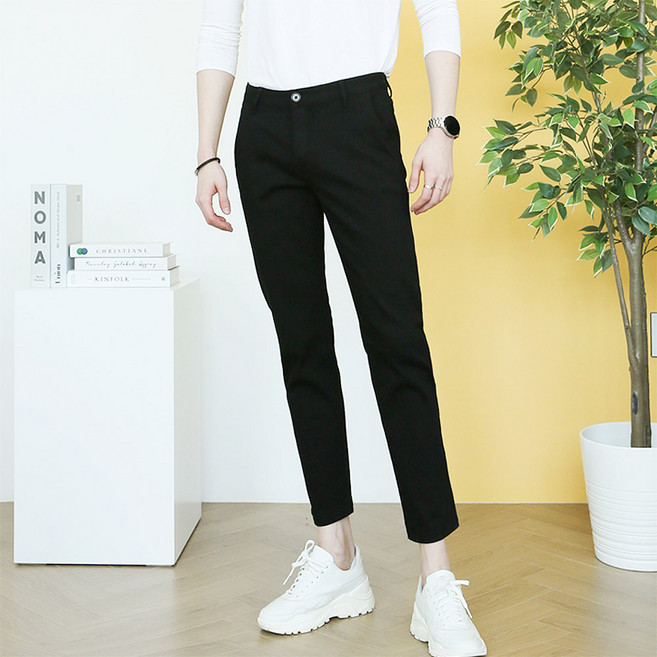 블루포스 포레너 워싱 9부 면바지 사계절 빅사이즈 무지 슬림 스판 팬츠