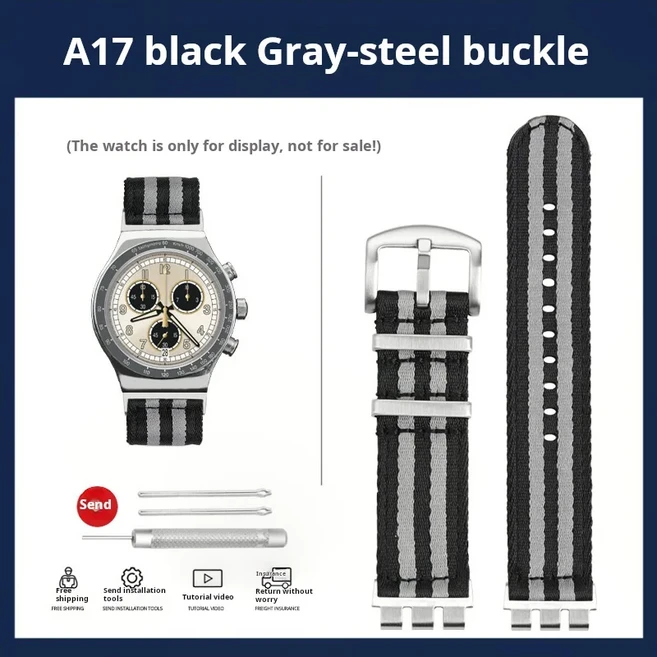 스와치용 소프트 나일론 시계 밴드 21m 통기성 스트랩 스포츠 교체 손목 시계줄 남녀공용 금속 어댑터, 04 화이트 라이트 핀, 01 Width 21mm