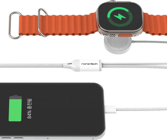 로랜텍 백돌 2IN1 무선 애플워치 충전기 60W C to C 고속 충전 케이블, 1개
