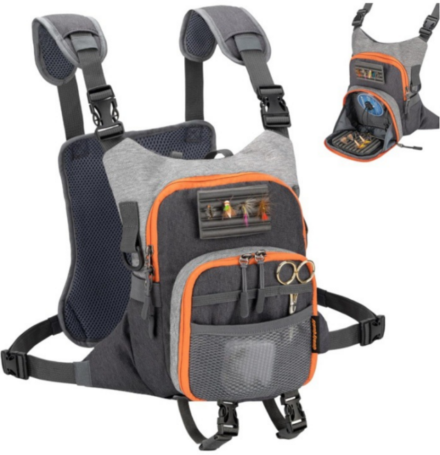블루웨이브낚시 조끼 루어체스트백 낚시가방, 그레이