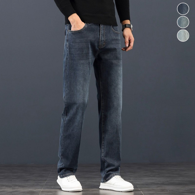 wassup 남자 여름 청바지 널찍하다 스판일자청바지 빅 사이즈 긴바지