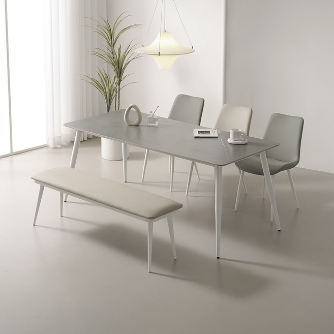 라로퍼니처 폴로 1800 포세린 통 세라믹 6인 식탁 세트 (식탁+의자3+벤치1), 그레이, 아이보리 2+그레이 1+벤치 1