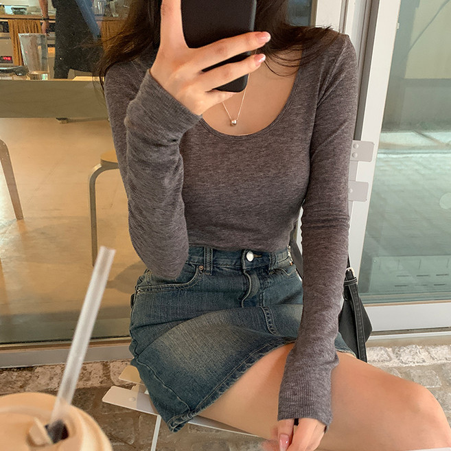 바잉몰 여성 세미츠 울 유넥 스판 골지 긴팔 티셔츠 -4color