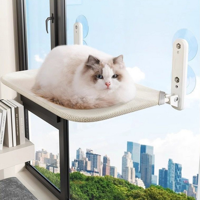 [SMTONE] 고양이 해먹 창문해먹 부착형 창틀 강아지 애견침대 캣타워 통풍 캣워크 강력흡착 걸이, 1개, 매쉬커버 베이지 M사이즈 30*45
