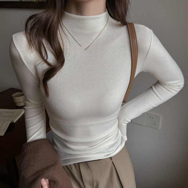 [하루마켓]년 가을 겨울 텐셀 라이오셀 여성용 기본 티셔츠 신상품 다용도 심플한 정면 어깨 슬림핏 이너웨어 반고목 상의