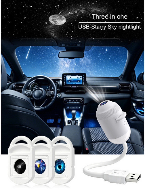 USB 星空投影燈 臥室氛圍燈 居家裝飾, 雙模式星空小夜燈+3片星片