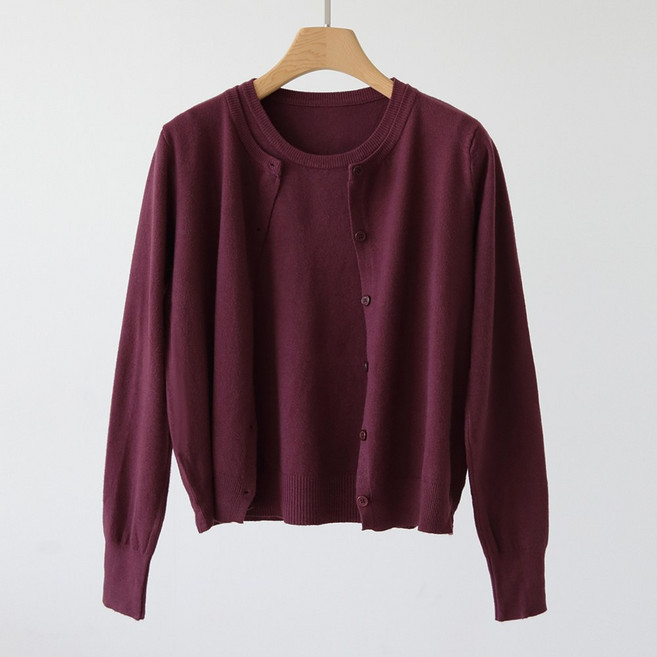 제니트 여성 페미닌 데일리 모던 여리핏 반팔 니트 긴팔 가디건 세트 라운드넥