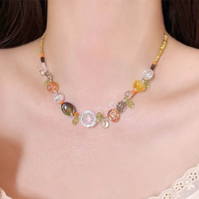 티큐 여성 엔틱 크리스탈 플라워 비즈 목걸이 A2295