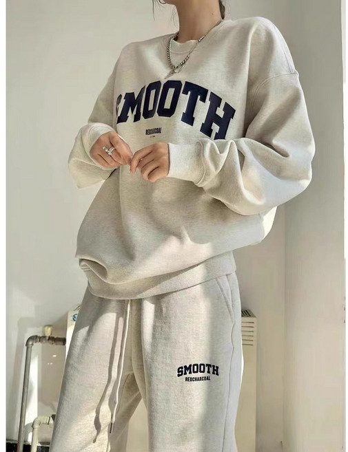 [올씨마] 여성 프린팅 기모 맨투맨 밴딩 조거 트레이닝 세트60860