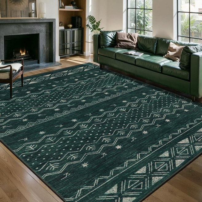 SERISSA 10x12 Area Rugs for Living Room Washable Non-Slip Black and White Boho Rug Soft Low-Pile