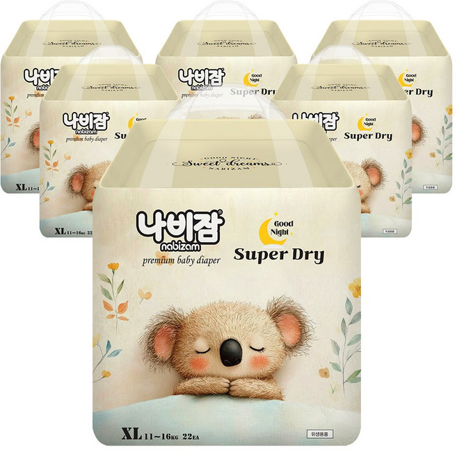 나비잠 기저귀 슈퍼드라이 오버나이트 팬티 6팩, 132매, 특대형(XL)