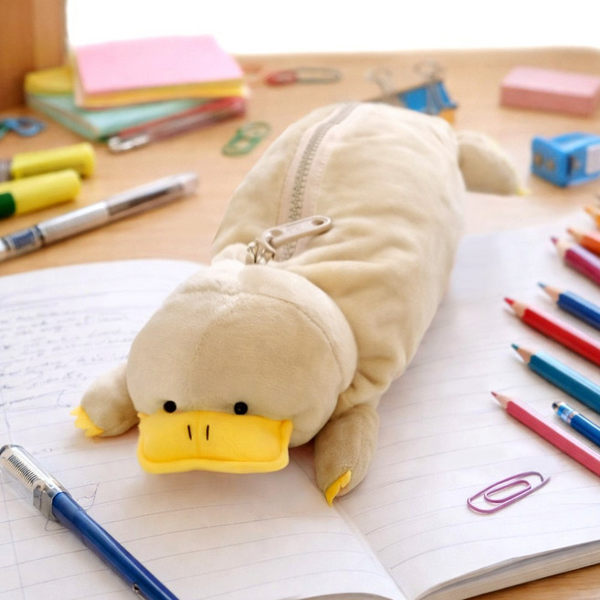 트리오즈 귀여운 오리너구리 인형 필통 다용도 파우치 대용량, 1개